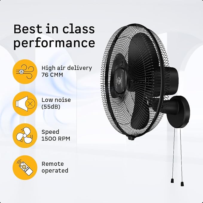 ATOMBERG |WALL FAN | 400 MM BLDC | RENESA |MIDNIGHT BLACK