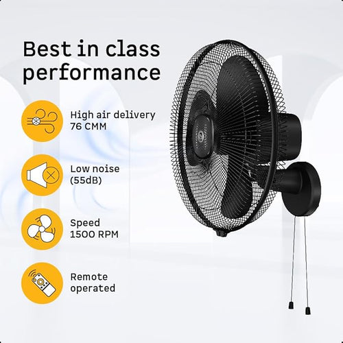 ATOMBERG |WALL FAN | 400 MM BLDC | RENESA |MIDNIGHT BLACK