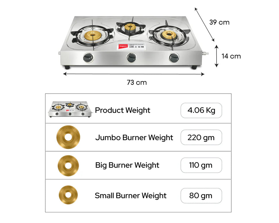 IMPEX |STAINLESS STEEL | GAS STOVE |   (AURA 3B)