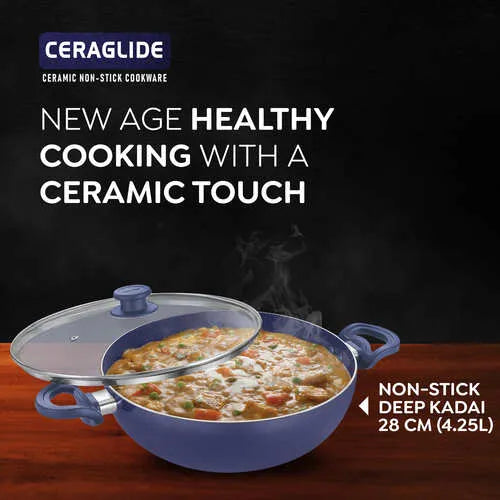 PRESTIGE | NON STICK COOKWARE |CERAGLIDE |NSTK DEEP KADAI |28CM WGL BLUE