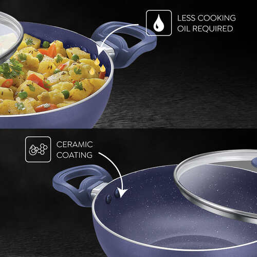 PRESTIGE | NON STICK COOKWARE|CERAGLIDE |NSTK DEEP KADAI |30CM WGL BLUE