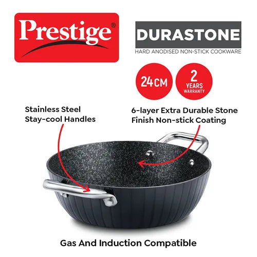 PRESTIGE | NON STICK COOKWARE|DURASTONE| DIA 240 KADAI |WGL HA |WITH NSTK