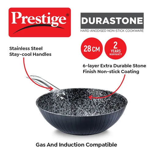 PRESTIGE | NON STICK COOKWARE |DURASTONE |DIA 280 |KADAI WGL HA |WITH NSTK
