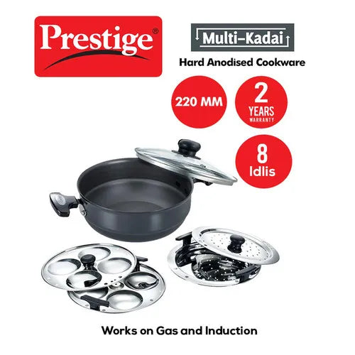 PRESTIGE | COOKWARE |HA MULTI KADAI |DIA 220 |WITH GLASS LID