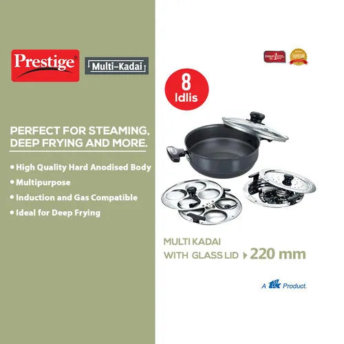 PRESTIGE | COOKWARE |HA MULTI KADAI |DIA 220 |WITH GLASS LID