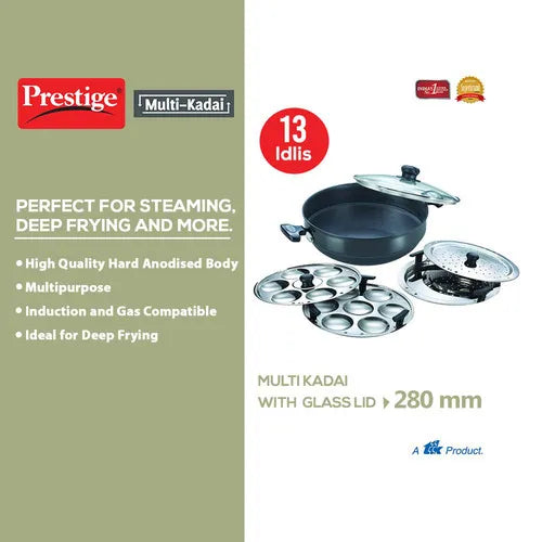 PRESTIGE | COOKWARE |HA MULTI KADAI |DIA 280 |WITH GLASS LID