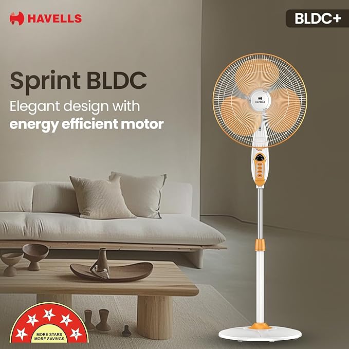 HAVELLS | Pedestal FAN | 400 MM |SPRINT BLDC| WHITE YELLOW