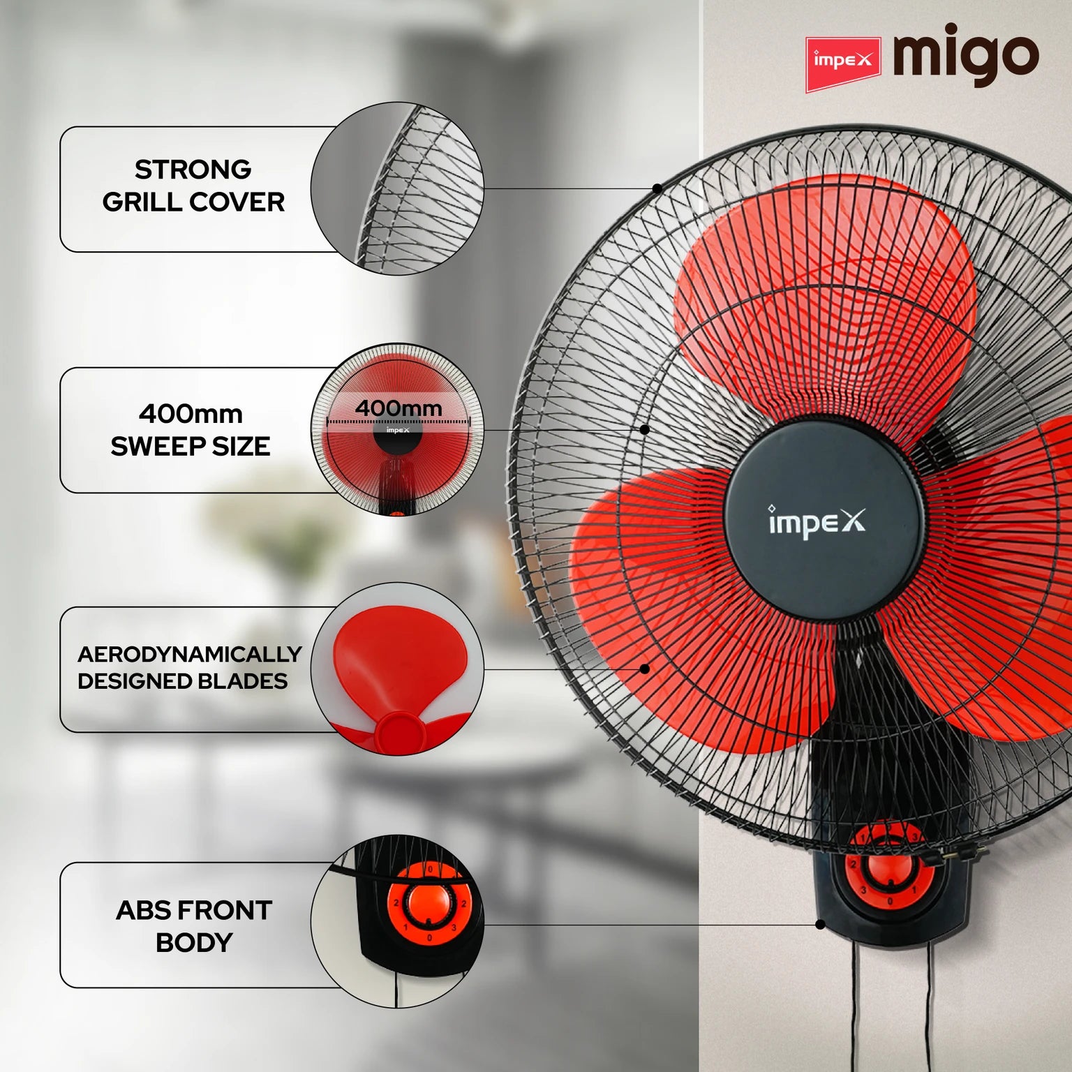 IMPEX | WALL FAN | VEGA DX | WF RED BLACK