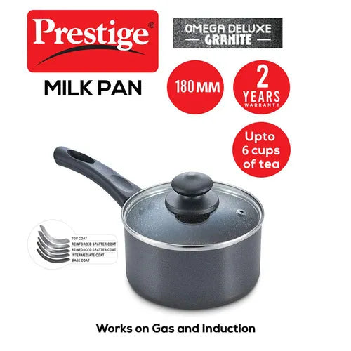 PRESTIGE | NON STICK COOKWARE |OMEGA DLX GRANITE |MILK PAN |180 MM WGLID