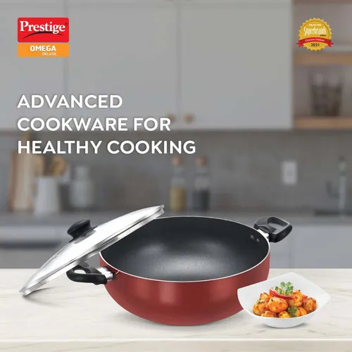 PRESTIGE | NON STICK COOKWARE |OMG DLX DEEP KADAI |240 W GLASS LID