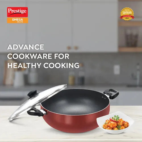 PRESTIGE | NON STICK COOKWARE |OMG DLX DEEP KADAI |280 W GLASS LID