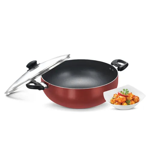 PRESTIGE | NON STICK COOKWARE |OMG DLX DEEP KADAI |280 W GLASS LID
