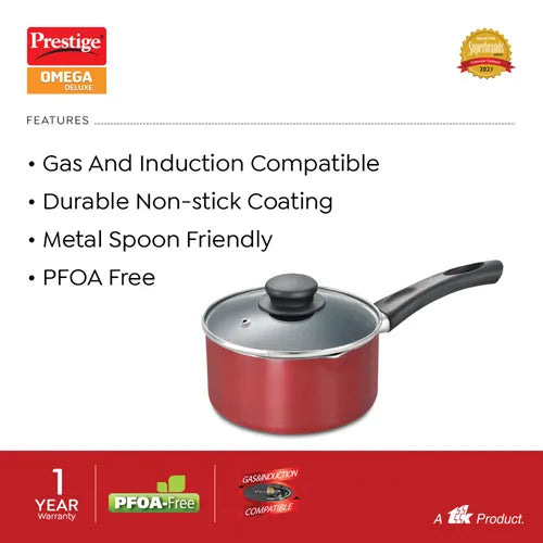 PRESTIGE | NON STICK COOKWARE |OMG DLX |MILK PAN 160 W |GLASS LID