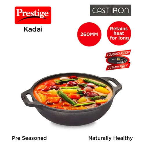 PRESTIGE | COOKWARE |CAST IRON |KADAI 260 MM| WO LID