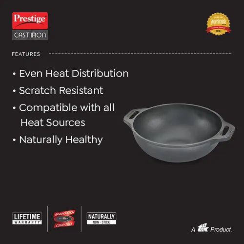 PRESTIGE | COOKWARE |CAST IRON |KADAI 260 MM| WO LID