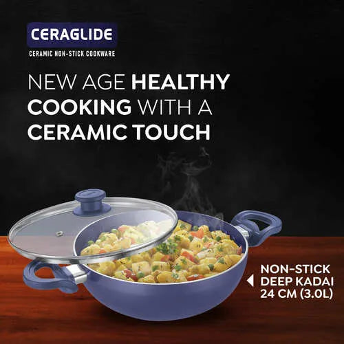 PRESTIGE | NON STICK COOKWARE |CERAGLIDENSTK |DP KADAI |24CM GL BL