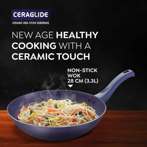 PRESTIGE | NON STICK COOKWARE |CERAGLIDE |NSTK WOK |28CM BLUE