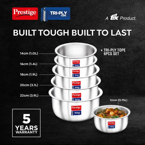 PRESTIGE | COOKWARE |TRIPLY TOPES |6PC SET WOL