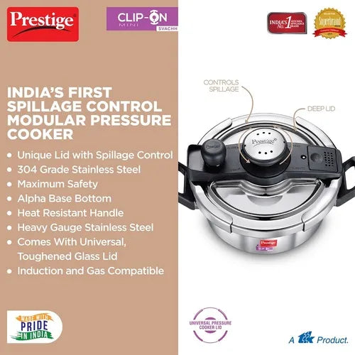 PRESTIGE | COOKER |SS CLIP ON |SVACHH 2L |PRESURE COOKER 18cm