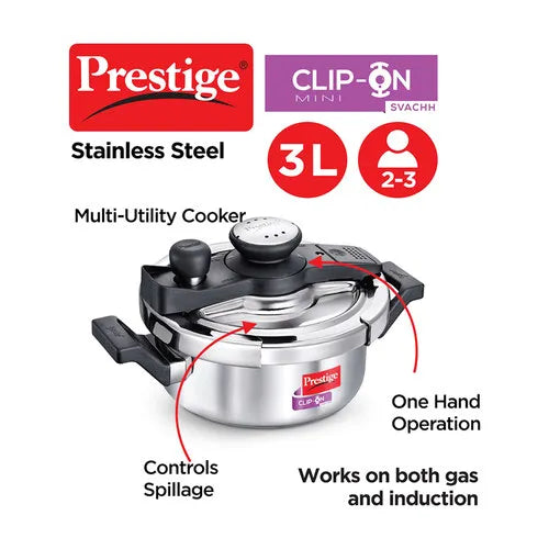 PRESTIGE | COOKER |SS CLIP ON |SVACHH 3L |PRESURE COOKER 18cm