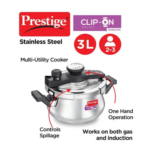 PRESTIGE | COOKER |SS CLIP ON |SVACHH 3L |PRESURE HANDI 18cm