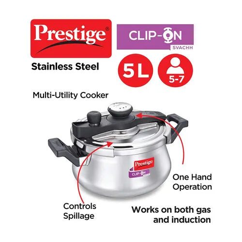 PRESTIGE | COOKER |SS CLIP ON |SVACHH 5L |PRESURE HANDI 22cm