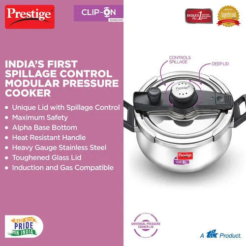 PRESTIGE | COOKER |SS CLIP ON |SVACHH 5L |PRESURE HANDI 22cm