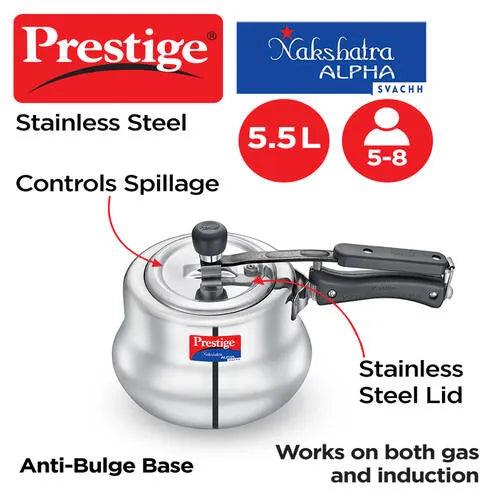 PRESTIGE | COOKER |SS NAK ALPHA SVACHH |5.5L PRESSURE HANDI
