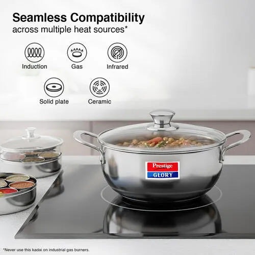 PRESTIGE | COOKWARE |SS PLATINA POP | ( GLORY ) COOKWARE |KADAI 22cm