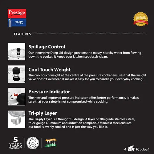 PRESTIGE | COOKER |SVACHH TRIPLY |PRESSURE COOKER |3.5L 22cm