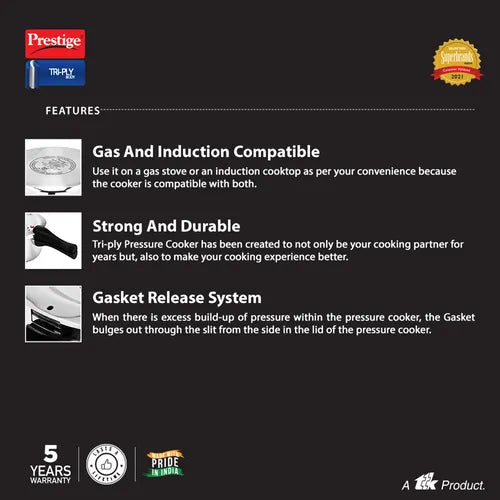 PRESTIGE | COOKER |SVACHH TRIPLY |PRESSURE COOKER |3.5L 22cm
