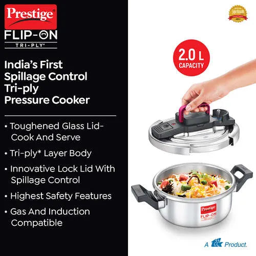 PRESTIGE | COOKER |TRIPLY FLIP-ON 2L |PRESSURE COOKER 18CM
