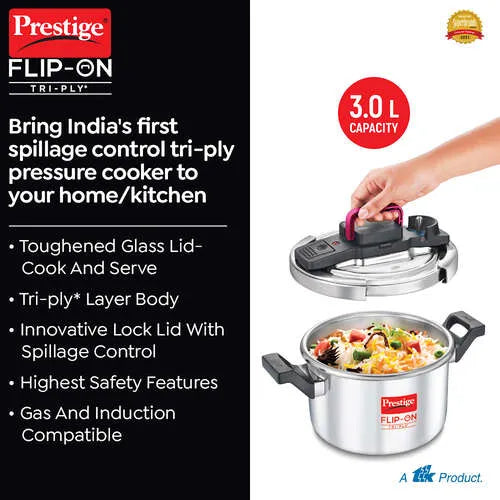 PRESTIGE | COOKER |TRIPLY FLIP-ON 3L |PRESSURE COOKER 18cm