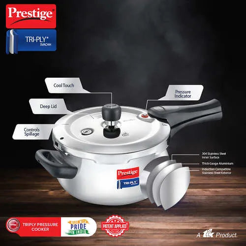PRESTIGE | COOKER |TRIPLY PRESSURE COOKER |3L HANDI 18cm