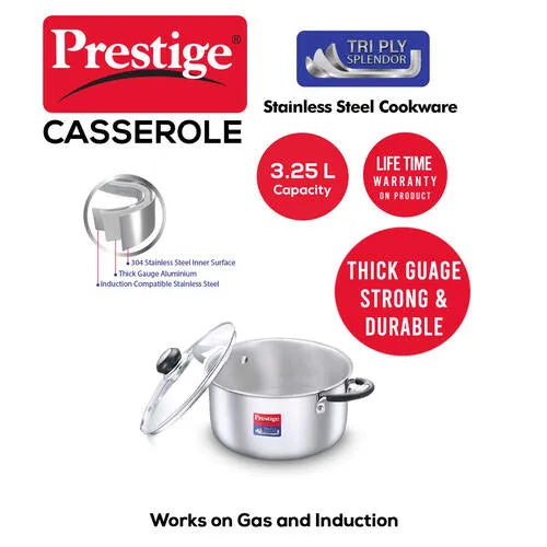 PRESTIGE | COOKWARE |TRIPLY SPLENDOR |COOKWARE CASSEROLE |200mm