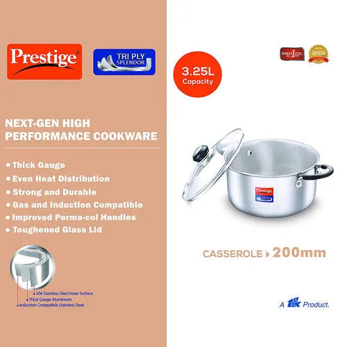PRESTIGE | COOKWARE |TRIPLY SPLENDOR |COOKWARE CASSEROLE |200mm