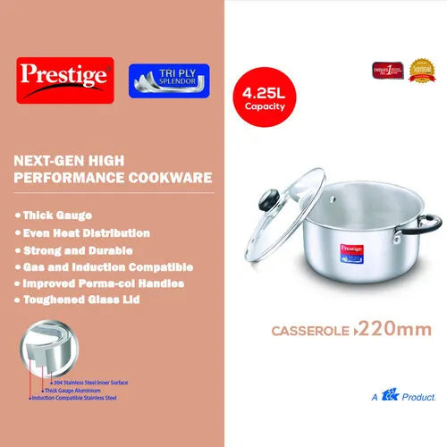 PRESTIGE | COOKWARE |TRIPLY SPLENDOR |COOKWARE CASSEROLE |220mm