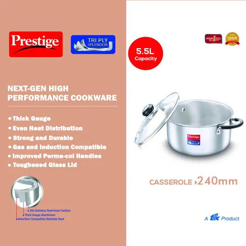 PRESTIGE | COOKWARE |TRIPLY SPLENDOR |COOKWARE CASSEROLE |240mm