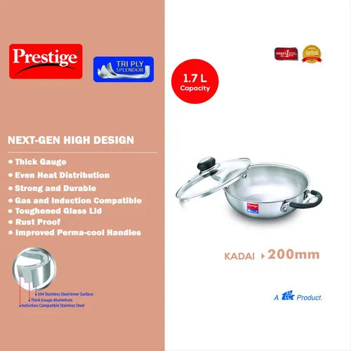 PRESTIGE | COOKWARE |TRIPLY SPLENDOR |COOKWARE KADAI 200mm