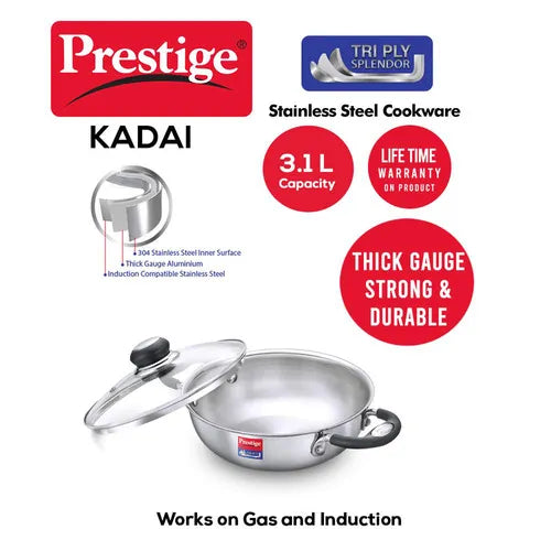 PRESTIGE | COOKWARE |TRIPLY SPLENDOR |COOKWARE KADAI 240mm