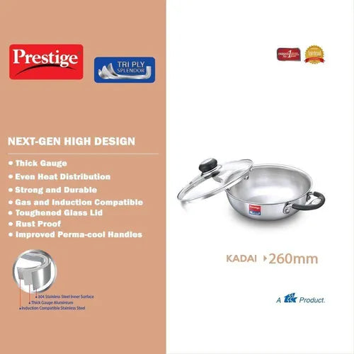PRESTIGE | COOKWARE |TRIPLY SPLENDOR |COOKWARE |KADAI 260mm
