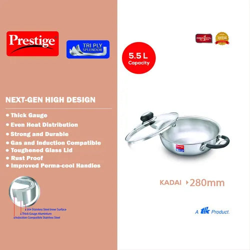 PRESTIGE | COOKWARE |TRIPLY SPLENDOR |COOKWARE |KADAI 280mm