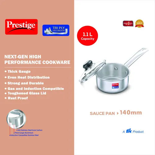 PRESTIGE | COOKWARE |TRIPLY SPLENDOR |COOKWARE SAUCE PAN 140mm