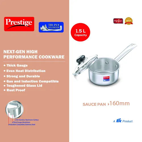 PRESTIGE | COOKWARE |TRIPLY SPLENDOR |COOKWARE SAUCE PAN 160mm
