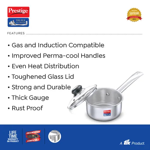 PRESTIGE | COOKWARE |TRIPLY SPLENDOR |COOKWARE SAUCE PAN 180mm