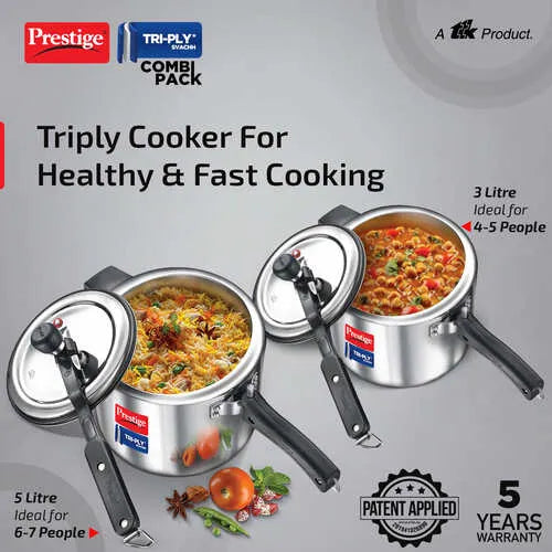 PRESTIGE | COOKER |TRIPLY SVACHH IL |5L3L |COMBI |2BODY 2LIDS